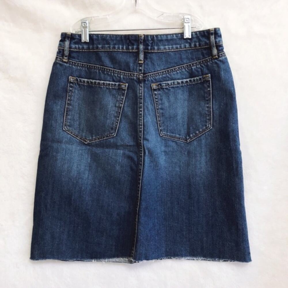 LOFT Medium Wash Distressed Denim Skirt with Front Slit - Picture 7 of 8